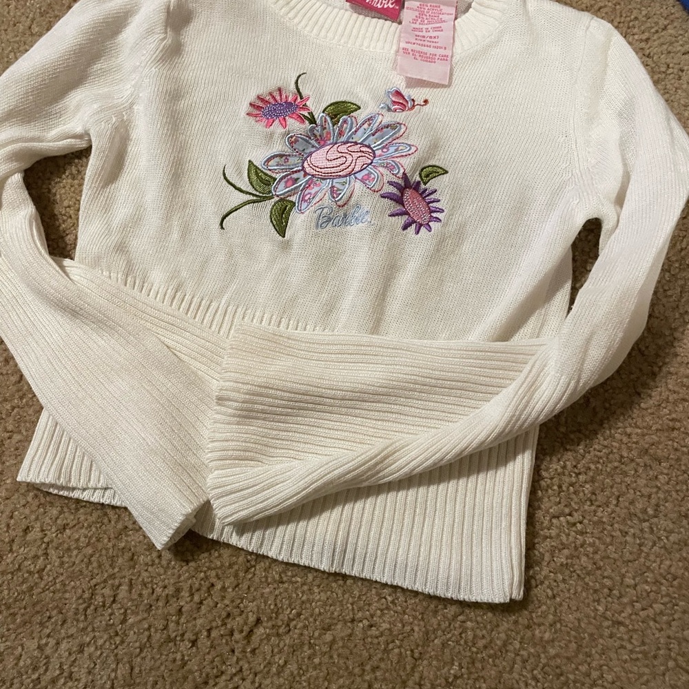Barbie Cream Floral Embroidered Sweater
